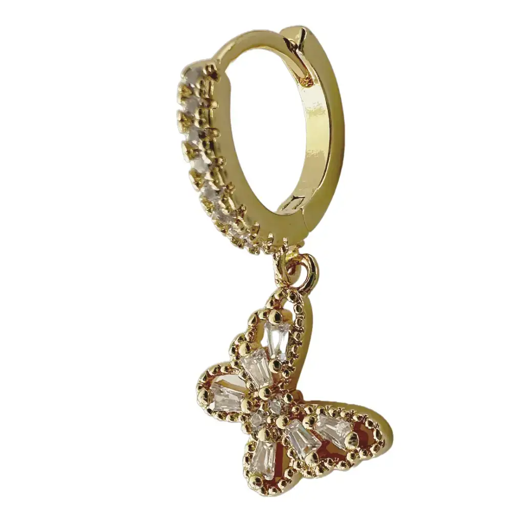 Butterfly-Shaped Dangling Earring In 18K Gold-Plated Copper With Mini Gemstones