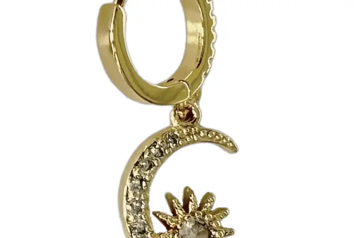 18K Gold Plated Sterling Silver Dainty Moon And Star Drop Earring