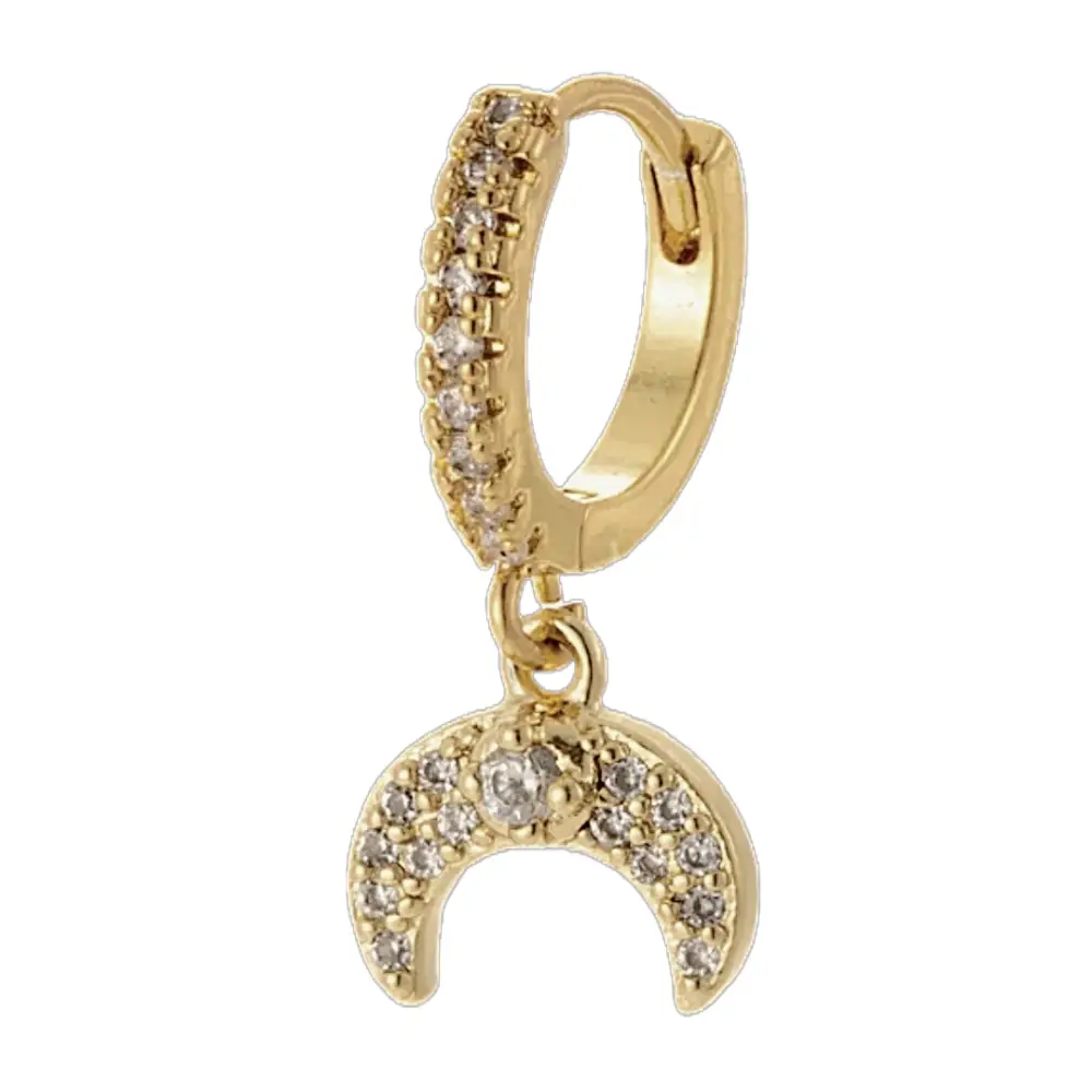 Crescent Moon Dangling Earring in 18K Gold-Plated Copper with Mini Gemstones