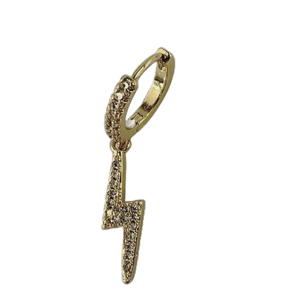 Lightning Bolt Dangling Earring In 18K Gold-Plated Copper With Mini Gemstones