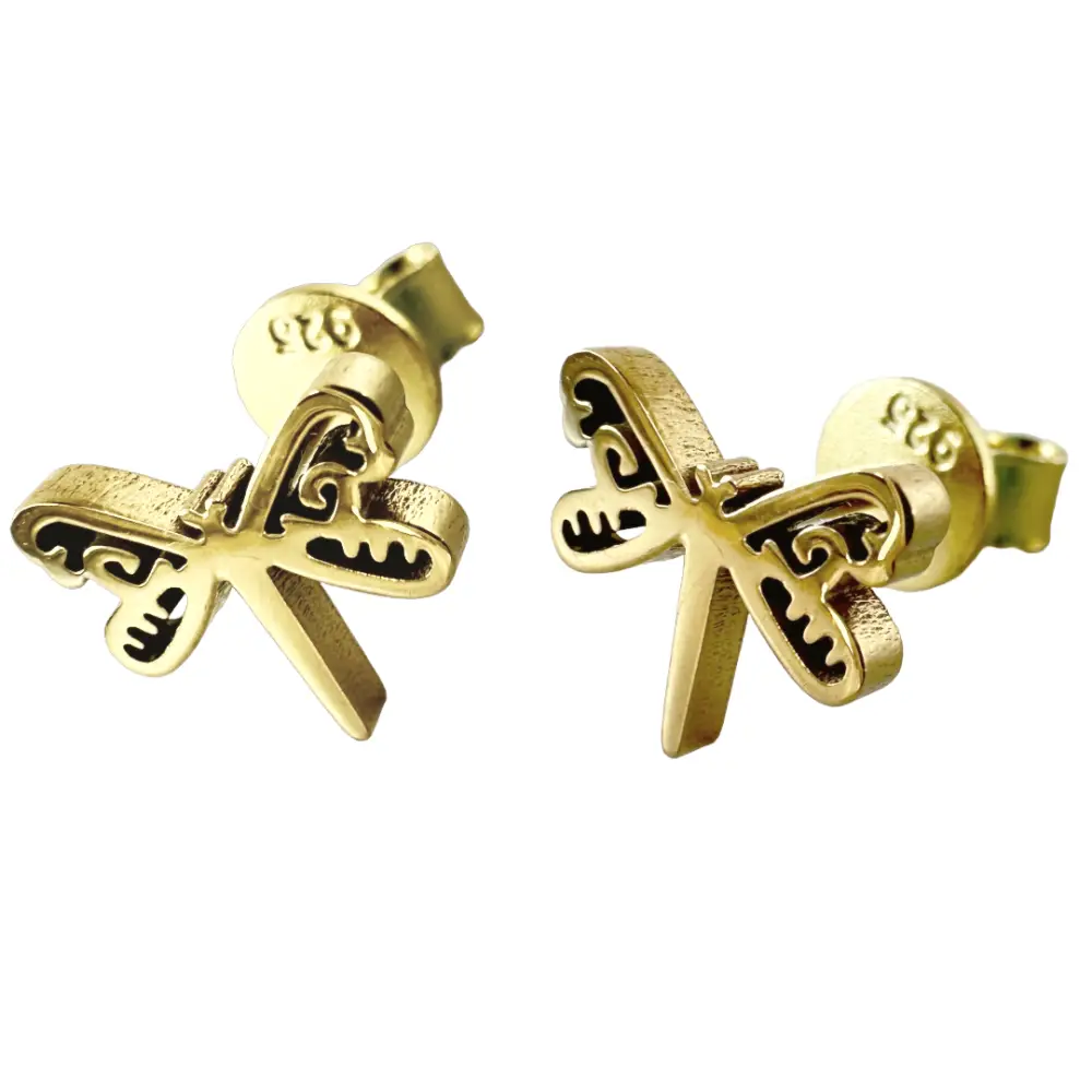 Dragonfly Stud Earrings in 18K Gold-Plated Stainless Steel.