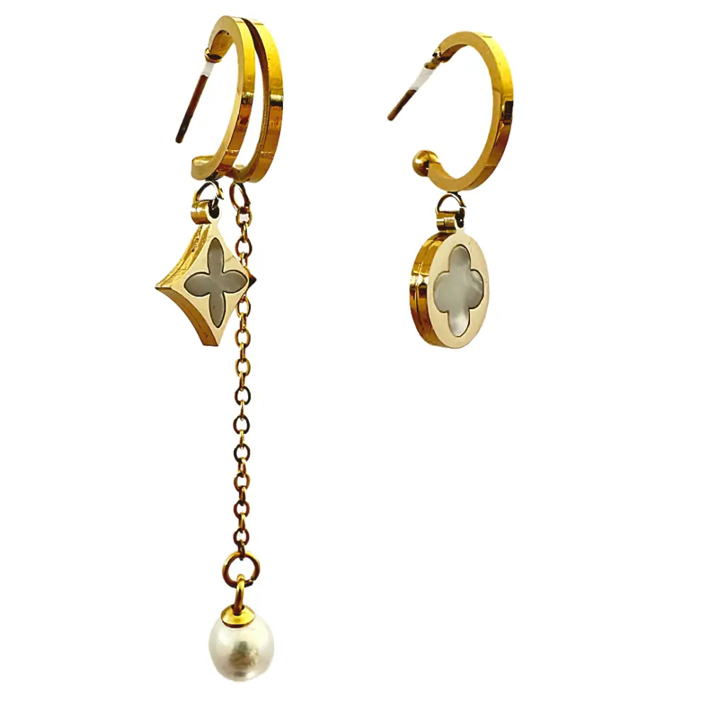 Mother-of-Pearl Inlay Drop Earrings in 18K Gold-Plated Titanium Steel