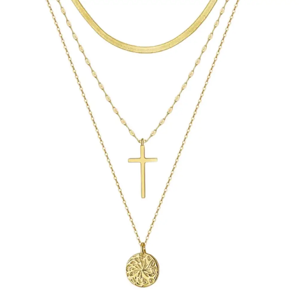 Triple Layer Cross & Karma Pendant Necklace