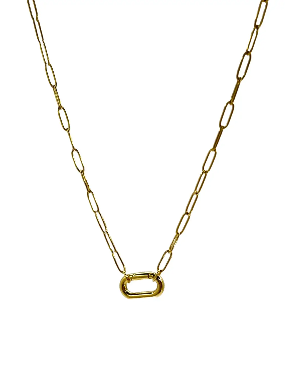 Oval Paperclip Chain Charm Necklace in Premium 18K Gold-Plated Stainless Steel
