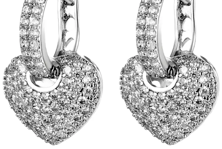 Silver Colour Heart Drop Earrings