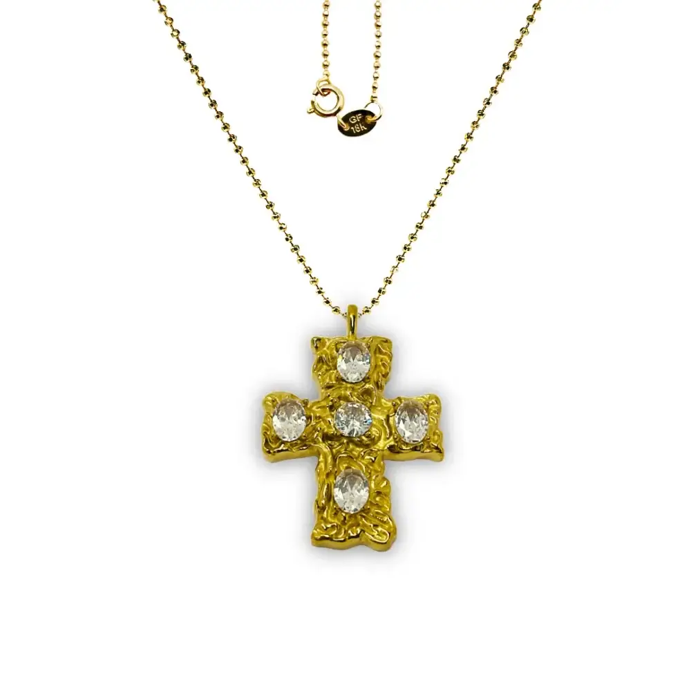Divine Radiance Cross Charm in Premium 18K Gold-Plated Stainless Steel with Natural Zircon Gemstones 💫