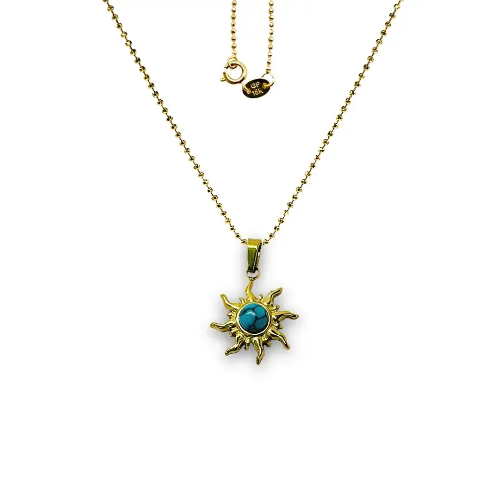 Fiery Blue Sunburst Charm Necklace