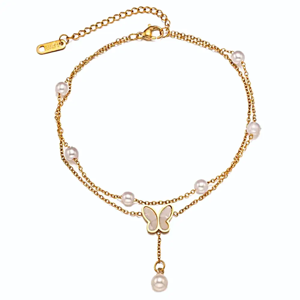 Butterfly and Freshwater Pearl Anklet in Premium 18K Gold-Plated Stainless Steel 🦋