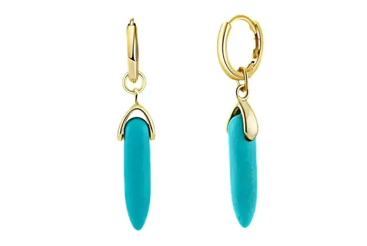 Turquoise Gold Huggies Drop Earrings Keira K