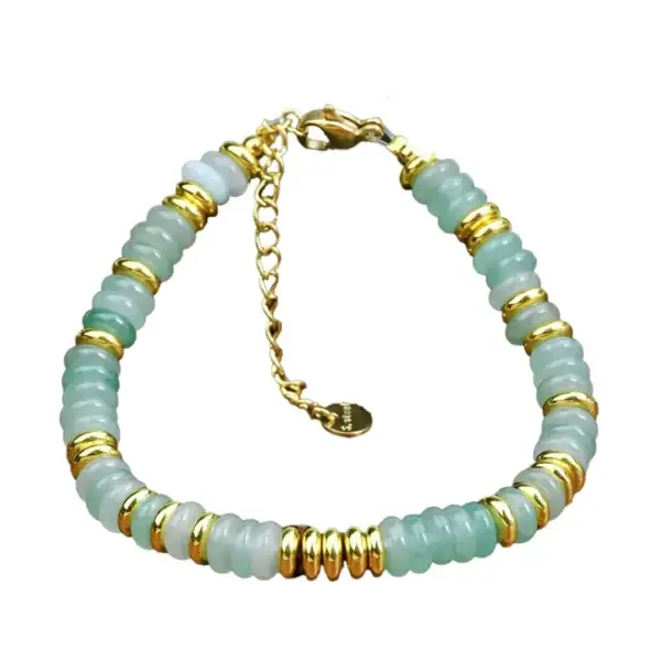 Classic Round Green and Gold-Toned Semi-Precious Stone Bracelets in a Simple Style