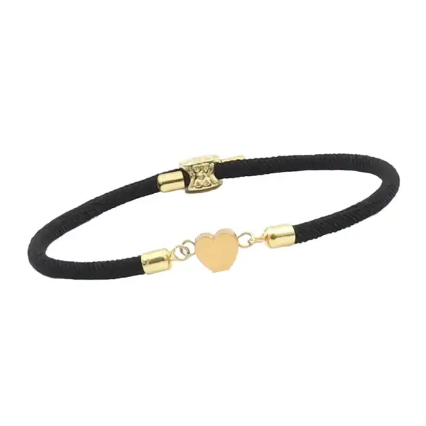 Classic Heart Nylon Bracelet with Stainless Steel & Gold Clasp-Black