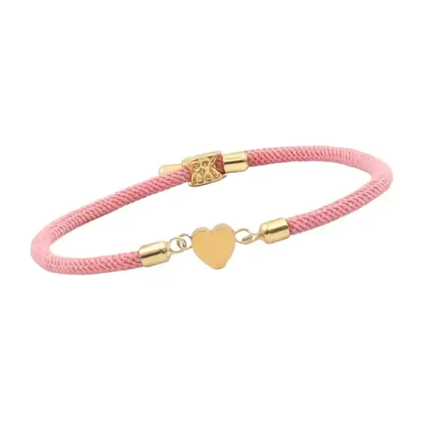 Classic Heart Nylon Bracelet with Stainless Steel & Gold Clasp-Pink