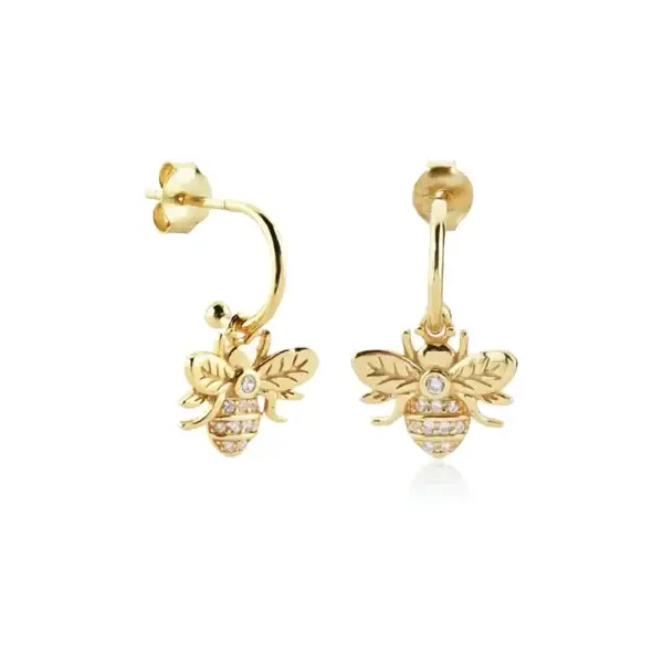 18K gold-plated drop earrings with golden bee design