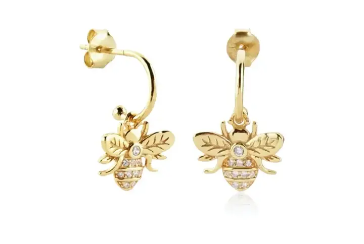 18K gold-plated drop earrings with golden bee design