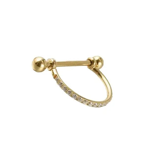 Gold And Silver-Tone D-Shaped Earrings With Zircon Inlays And 18K Gold Plating