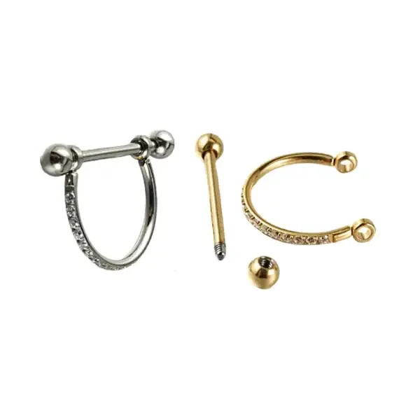 Gold And Silver-Tone D-Shaped Earrings With Zircon Inlays And 18K Gold Plating