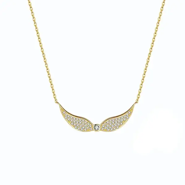 Gold-Plated Wing Necklace with Zirconia Cable Chain