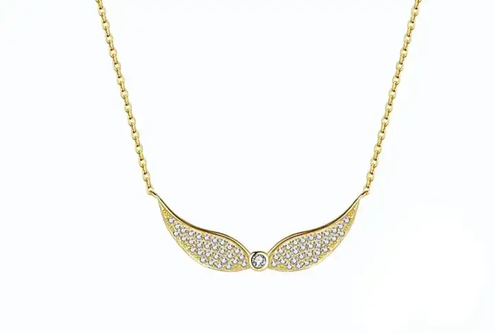 Gold-Plated Wing Necklace with Zirconia Cable Chain