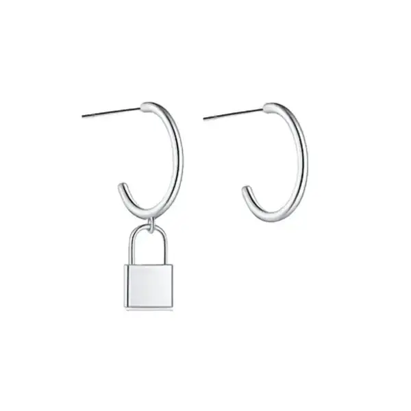 Golden-Promise-Lock-Drop-Earrings 18K Gold-Plated Hoop Earrings With Gold Padlock Charm