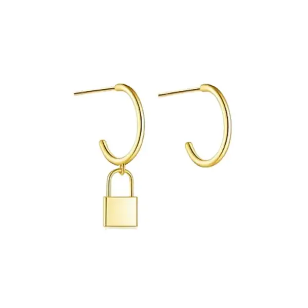Golden-Promise-Lock-Drop-Earrings 18K Gold-Plated Hoop Earrings With Gold Padlock Charm