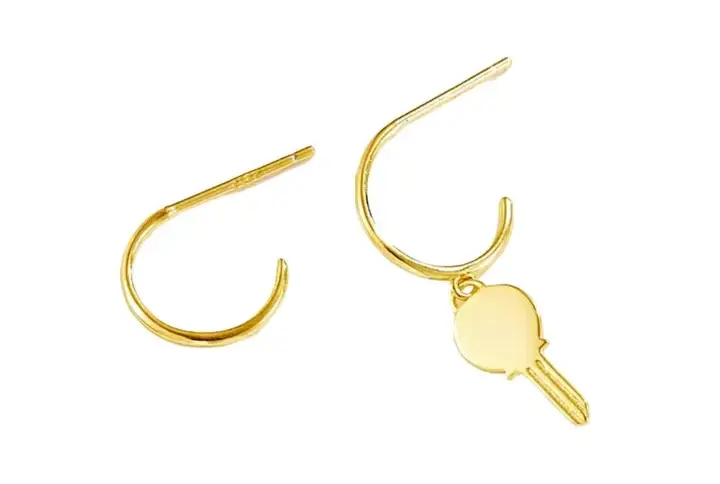The Key To My Heart Earrings In Silver 18K Gold-Plated Hoop Earrings With A Gold Key Charm