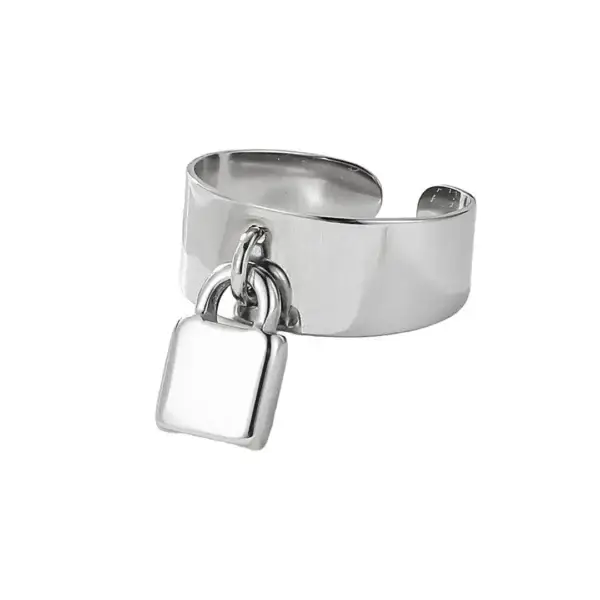 Simple style silver-tone stainless steel rings with lock charm