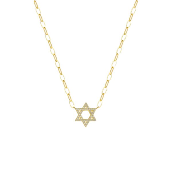 Gold Star of David Necklace with Zirconia Accents