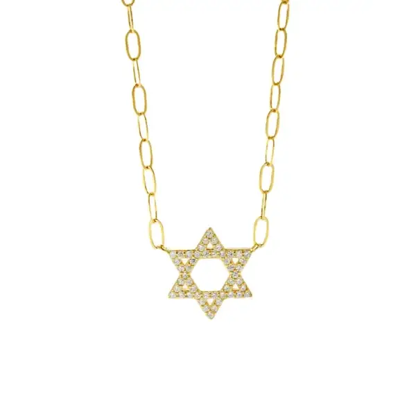 Gold Star of David Necklace with Zirconia Accents