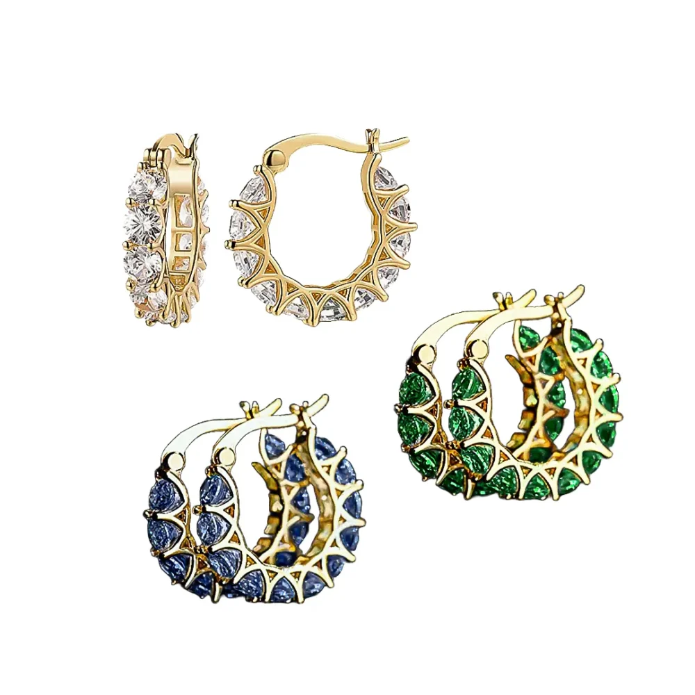 Vivid Zircon Gold Hoop Earrings